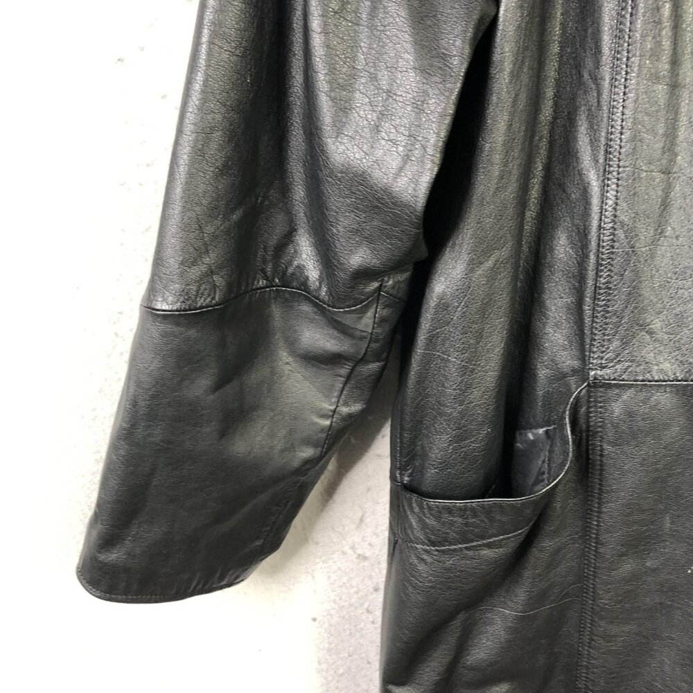 Vintage G-III Coat Womens Medium Black Leather Animal Print Long Overcoat 80s - Picture 14 of 16